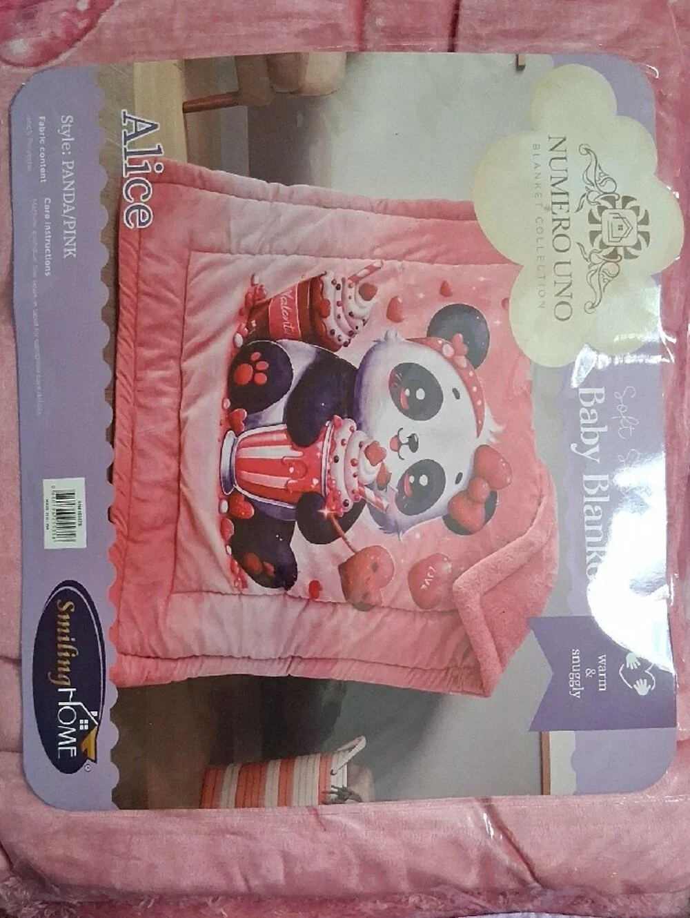 NWT Smiling Home Alice Pink Panda Toddler Plush Baby Blanket